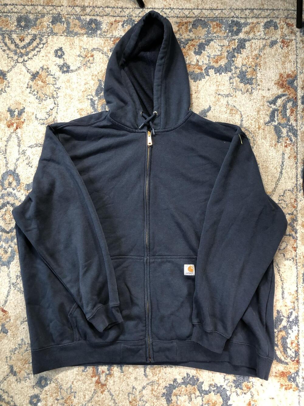 Carhartt Hoodie Sweatshirt Mens 4XL Blue Full Zip Heavyweight Fleece Workwear